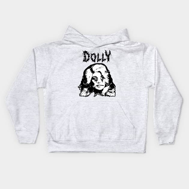 Black metal dolly parton Kids Hoodie by pirsicivan